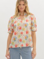 Entro Floral Print Pleated Top