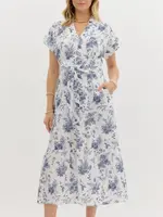 Entro Bird Print Ruffled Midi Dress