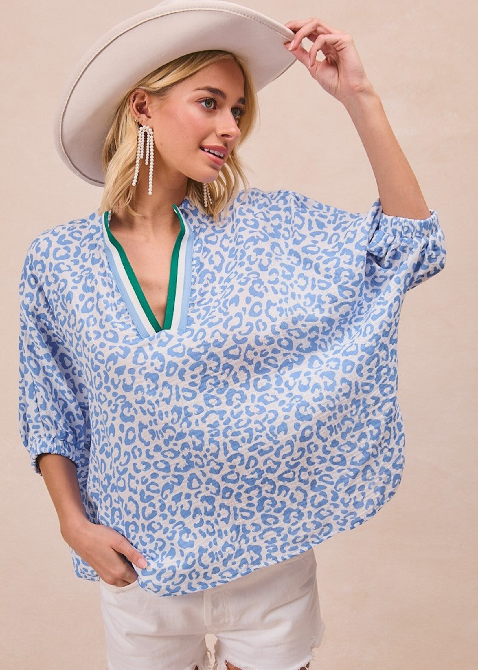 Leopard Woven Dolman Blouse