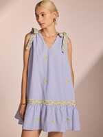 Strut & Bolt Maria Lemon Embroidered Stripe Mini Dress