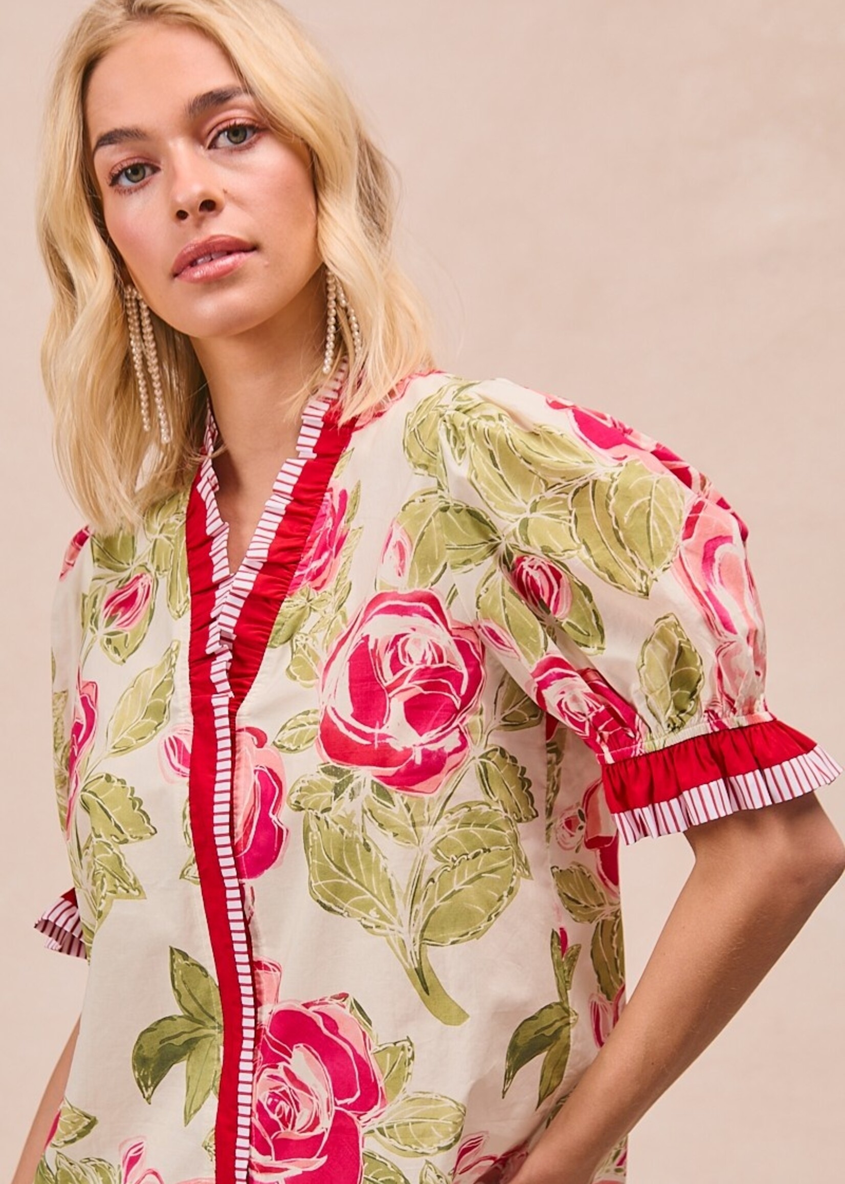 Floral Print Woven Ruffled Blouse
