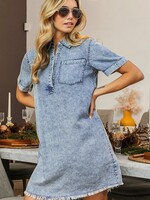Frayed  Buttoned Vintage Washed Dress