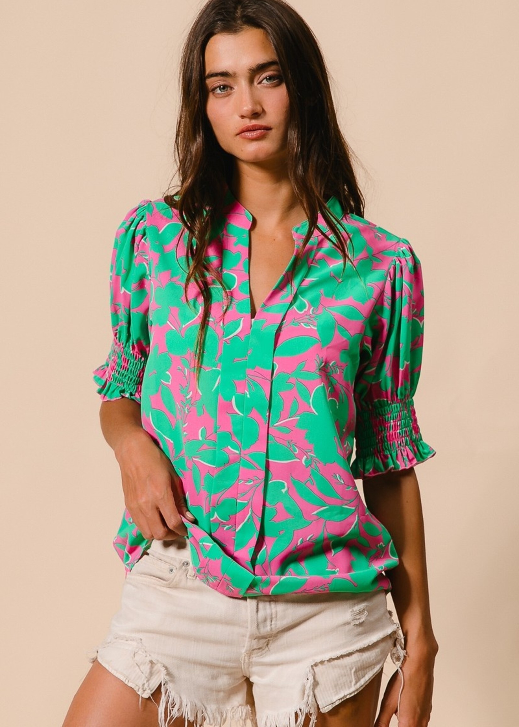 Smocked Cuff Sleeve Floral Top