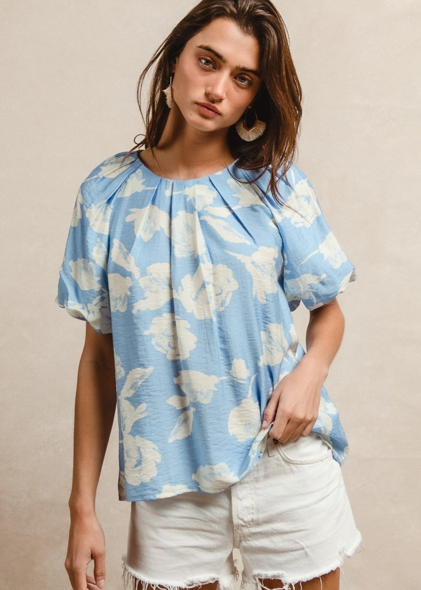 Soft Floral Bubble Pleat Top