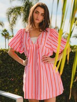 Stripe Gauze Bow Midi Dress