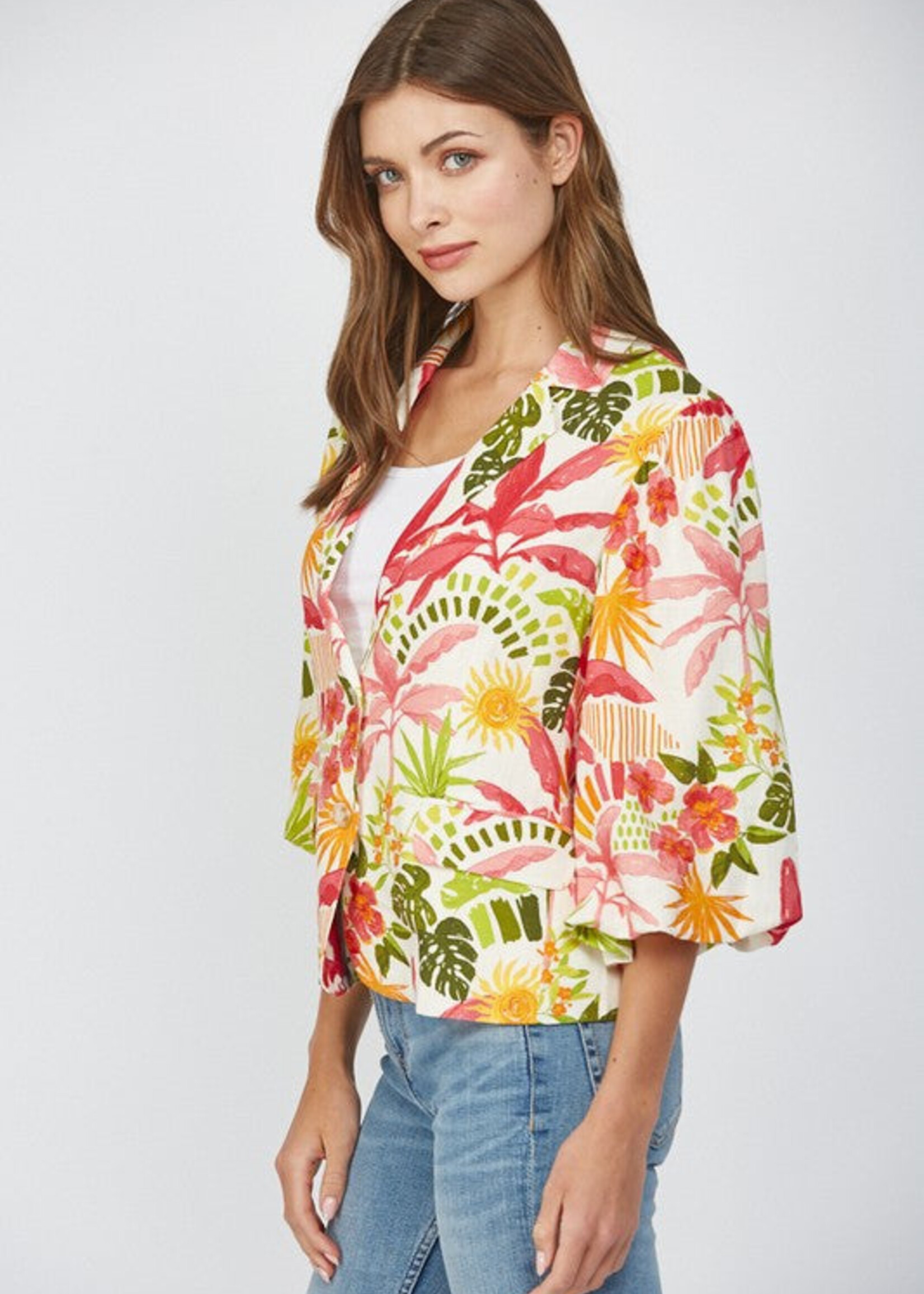 Fate Tropical Print Linen Blazer