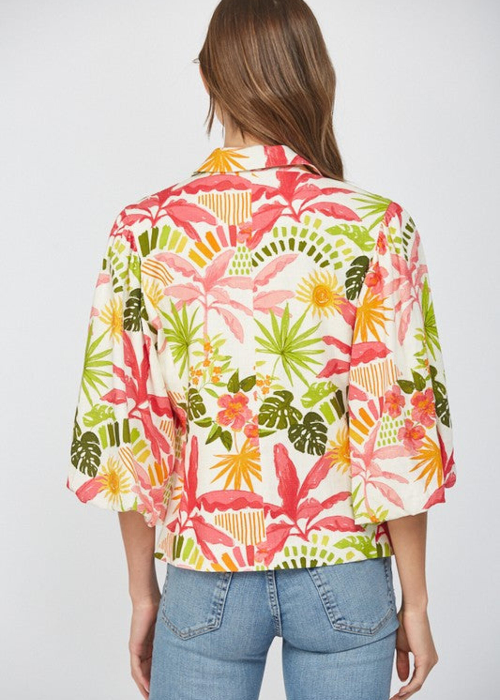 Fate Tropical Print Linen Blazer