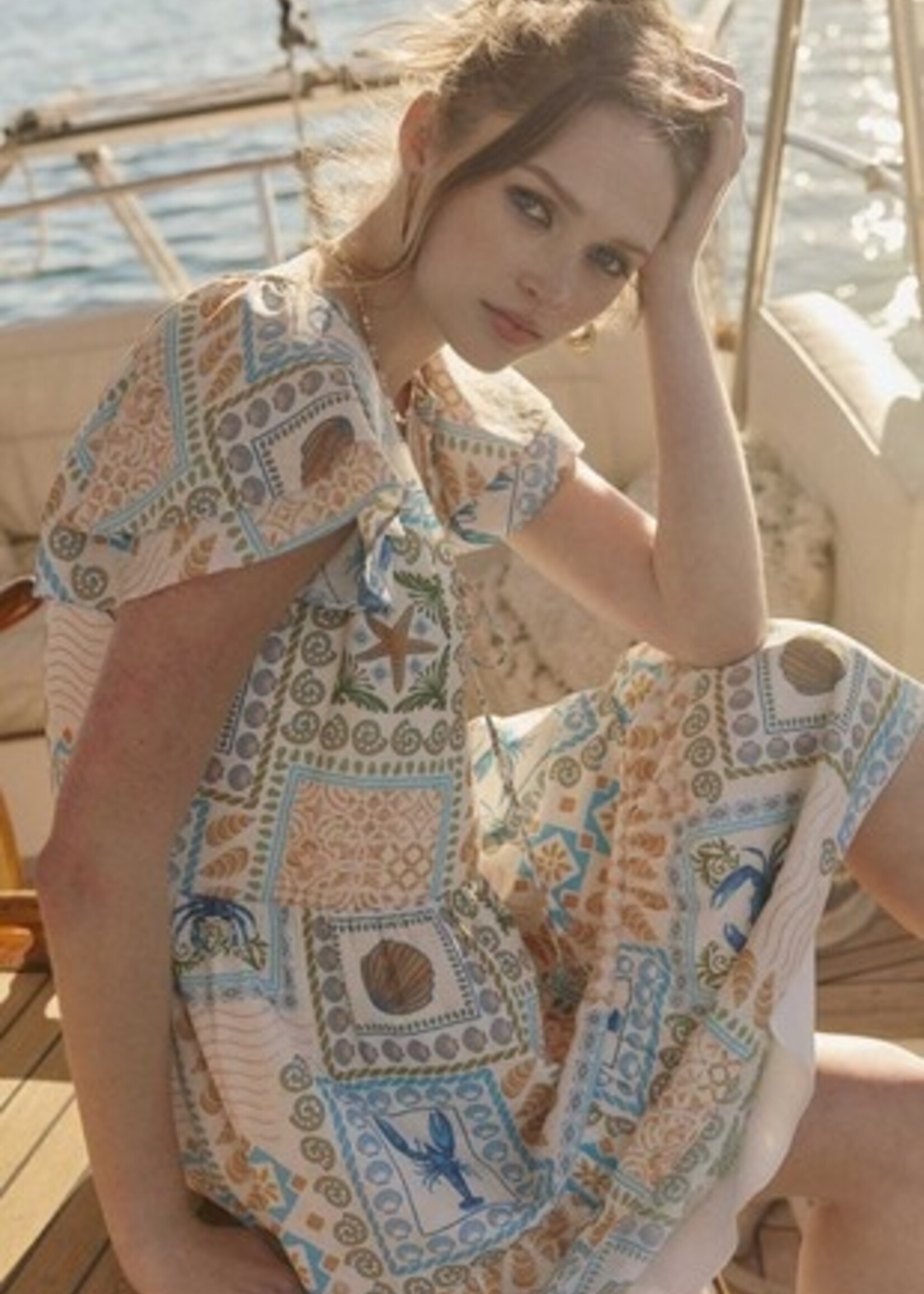 V Neck Flutter Mini Dress- Seashell