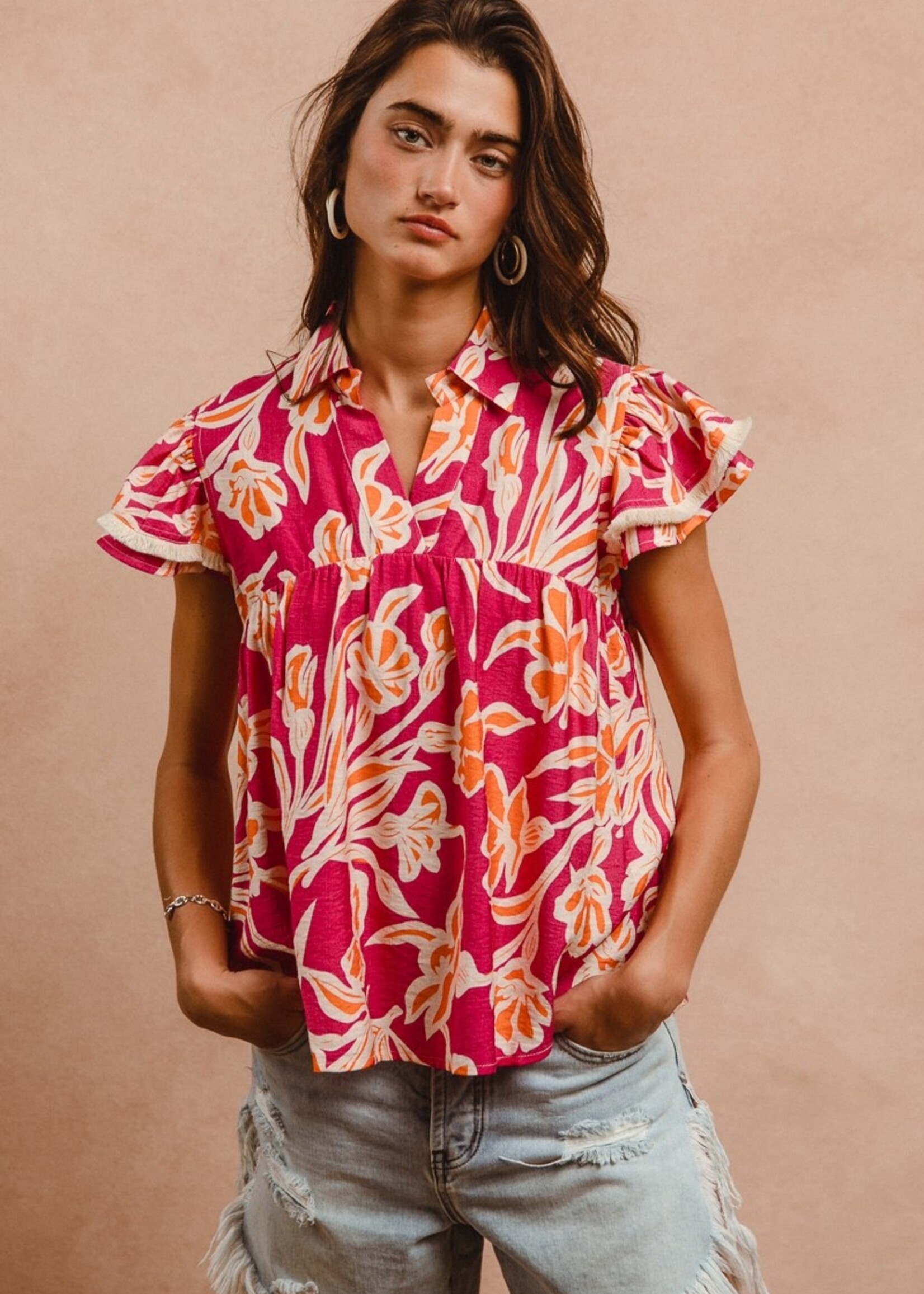 Woven Print With Trim Top