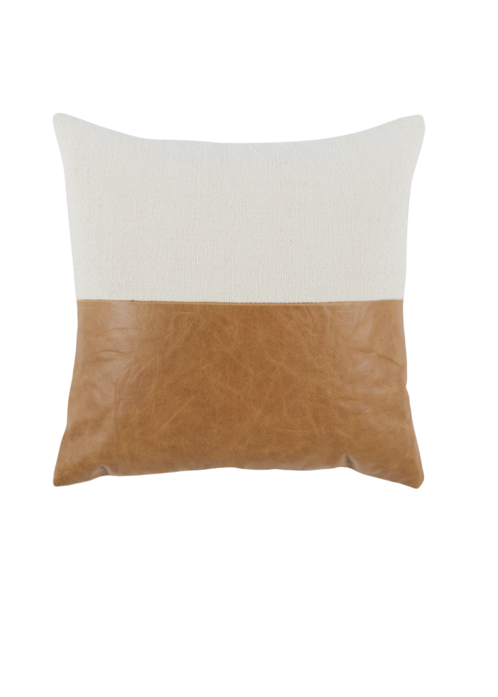 Leather & Cream Blocked Pillow 20x20