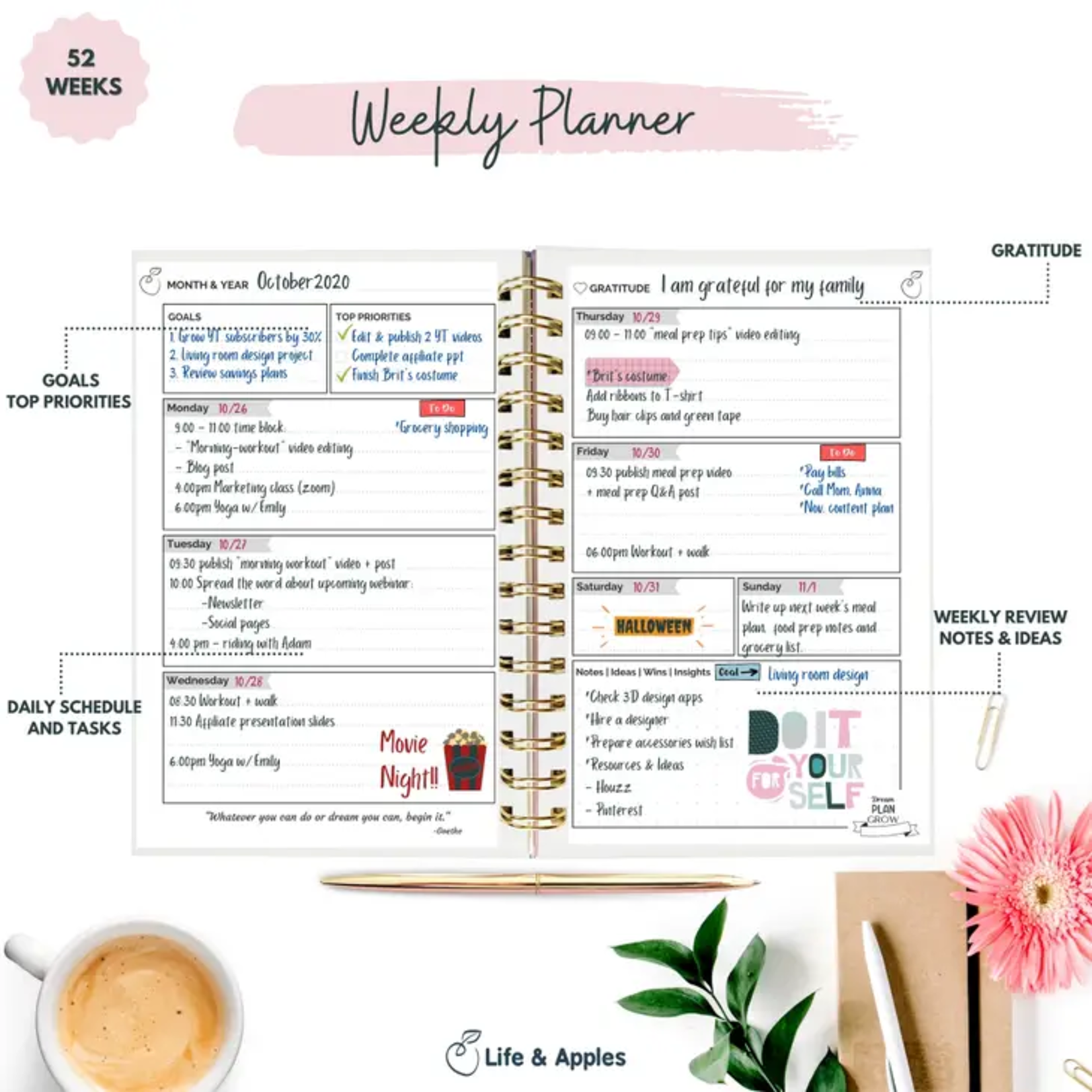 Life & Apples Weekly Planner, Blue