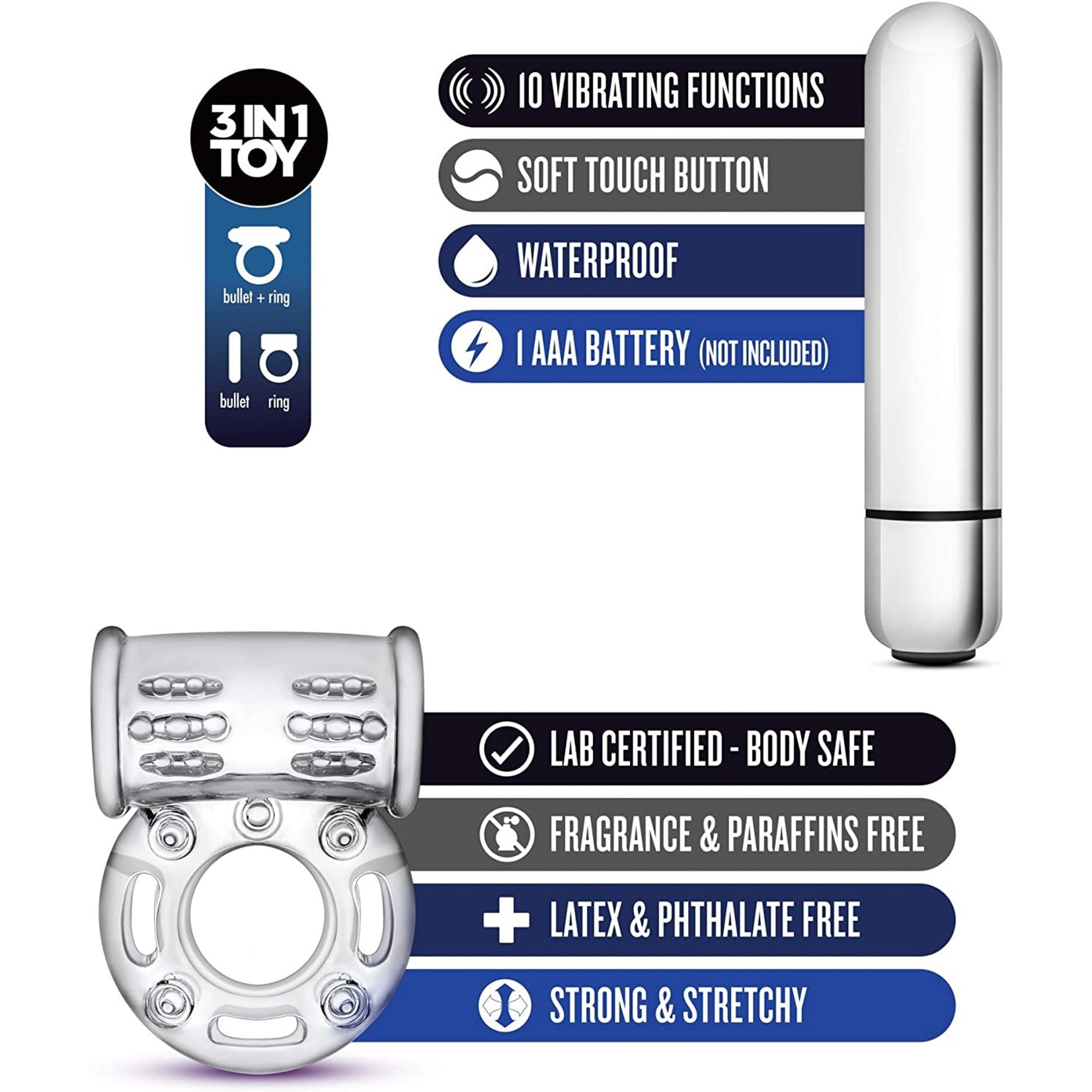BLUSH BLUSH - STAY HARD - 10 FUNCTION VIBRATING MEGA BULL RING - CLEAR