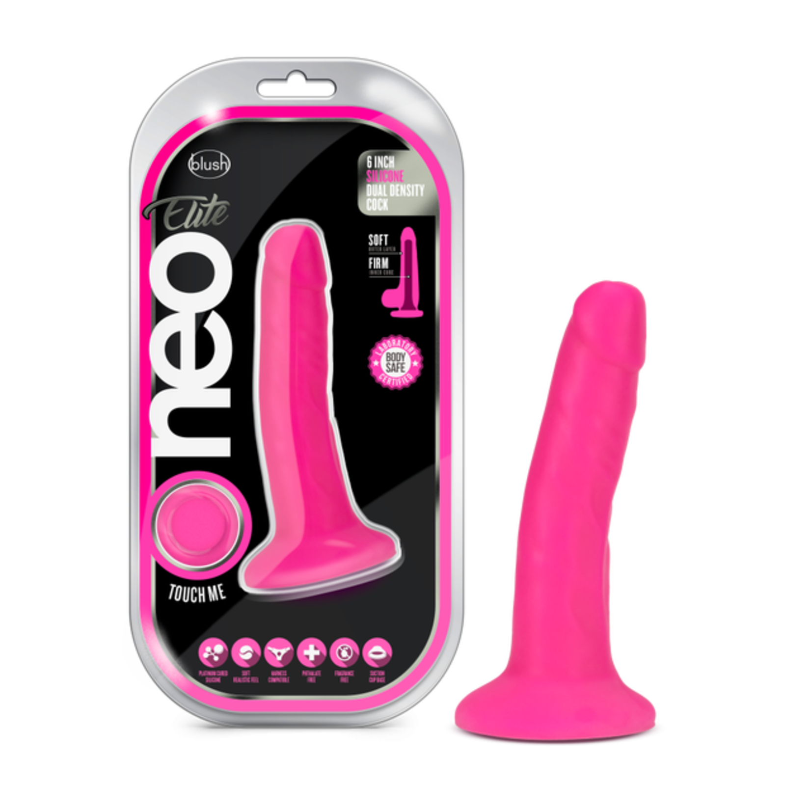 BLUSH BLUSH NEO ELITE 6" SILICONE DUAL DENSITY NEON PINK