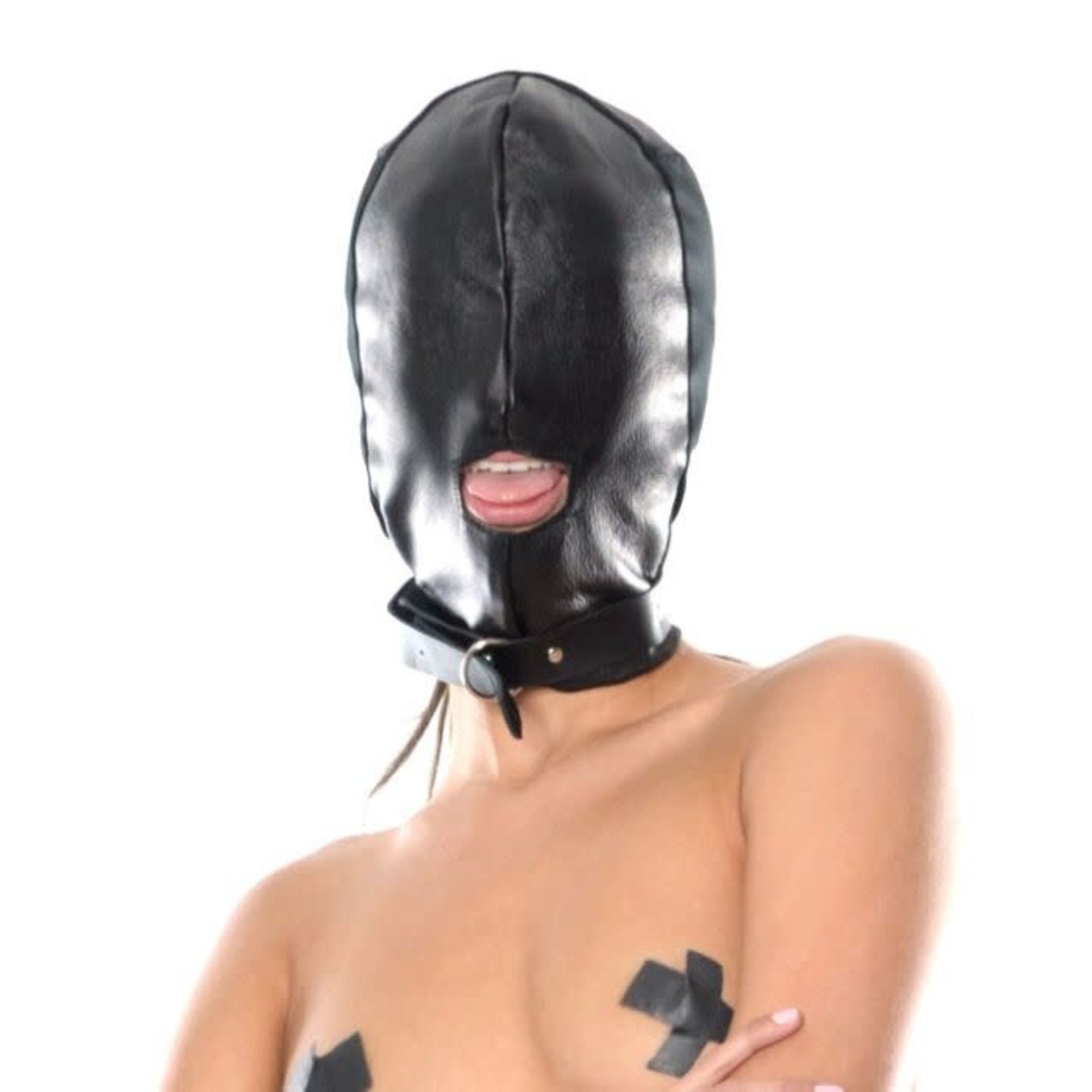 FETISH LEATHER HOOD W/LEASH