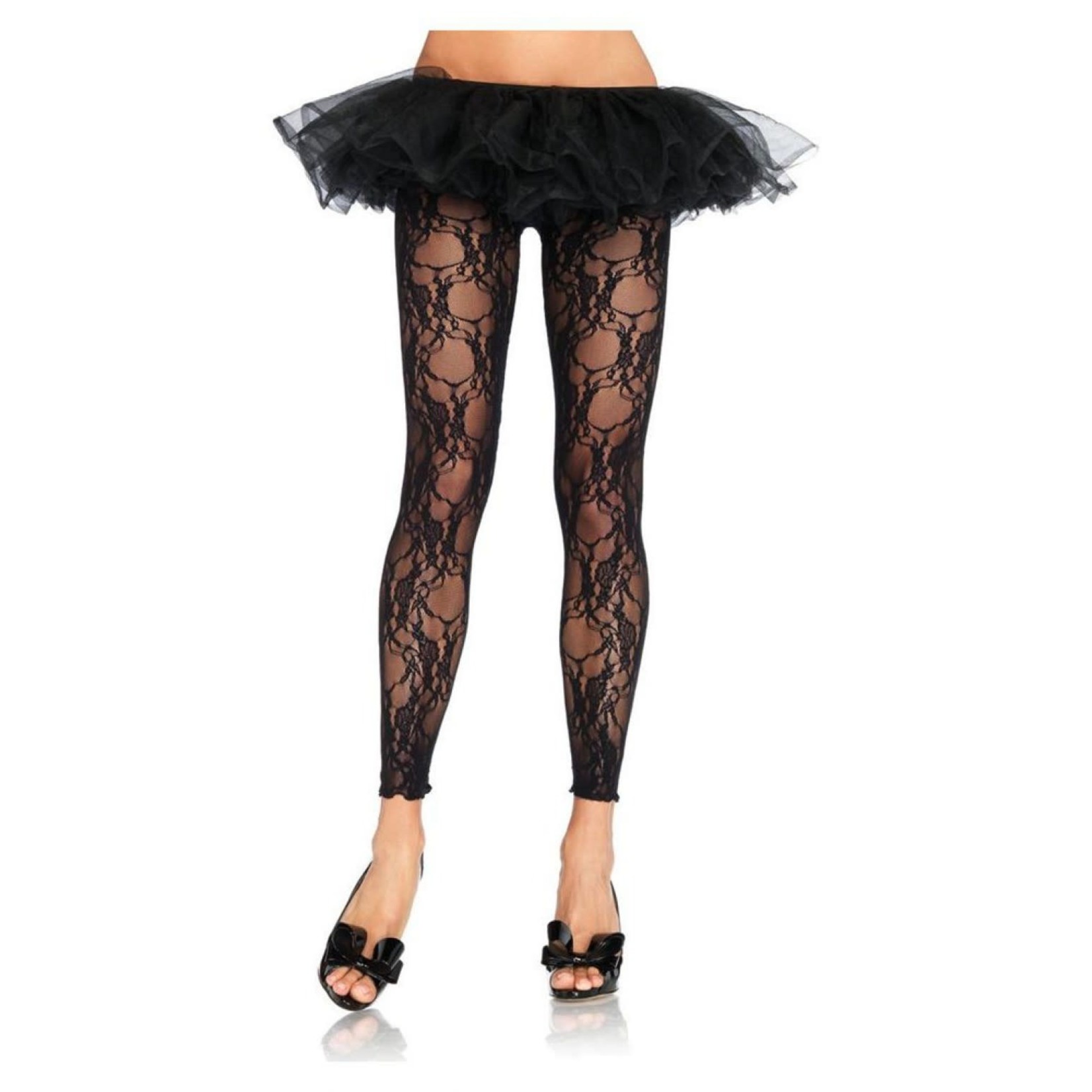 LEG AVENUE LEG AVENUE FLORAL LACE FOOTLESS TIGHTS OS BLACK