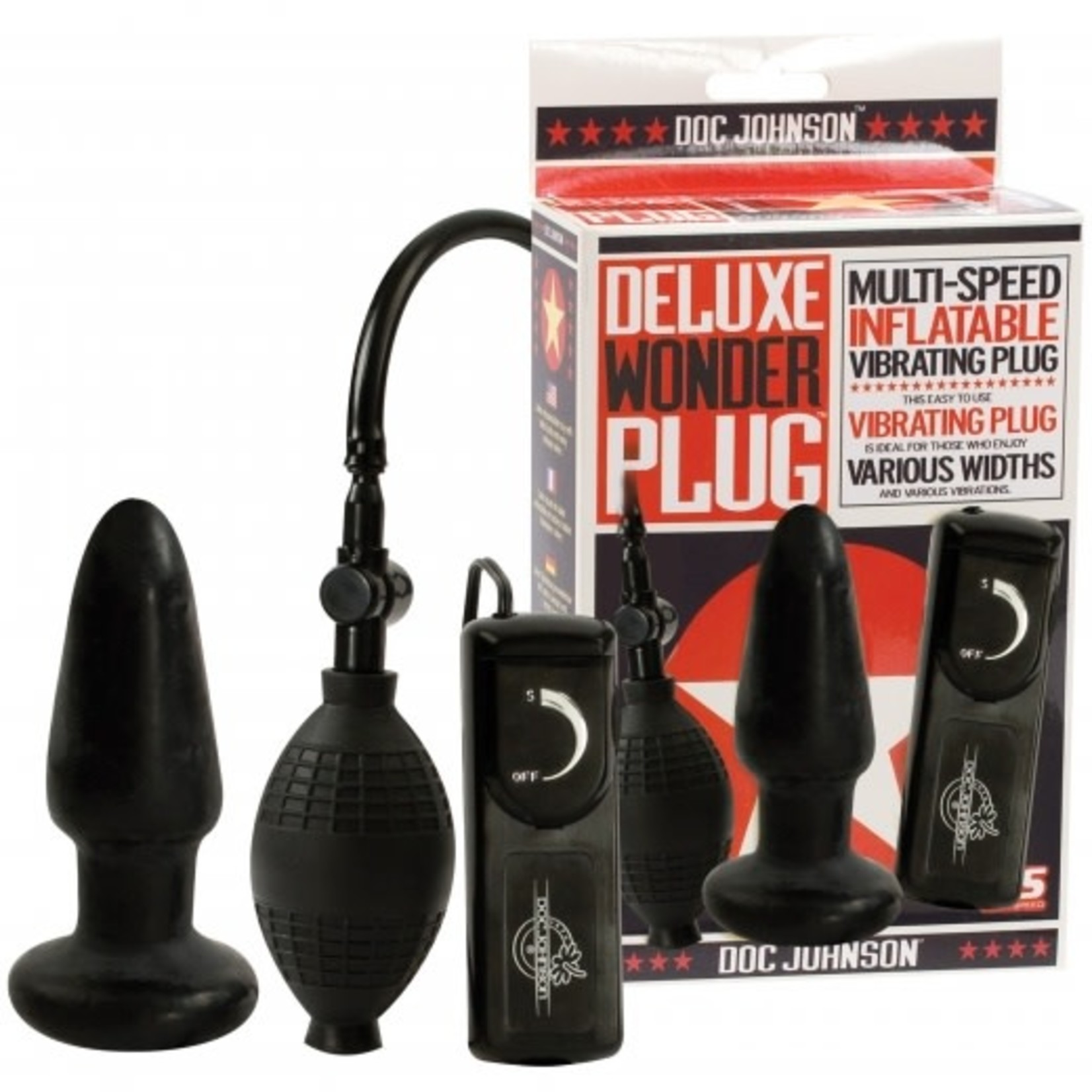 DOC JOHNSON DELUXE WONDER PLUG - INFLATABLE VIBRATING BUTT PLUG BLACK