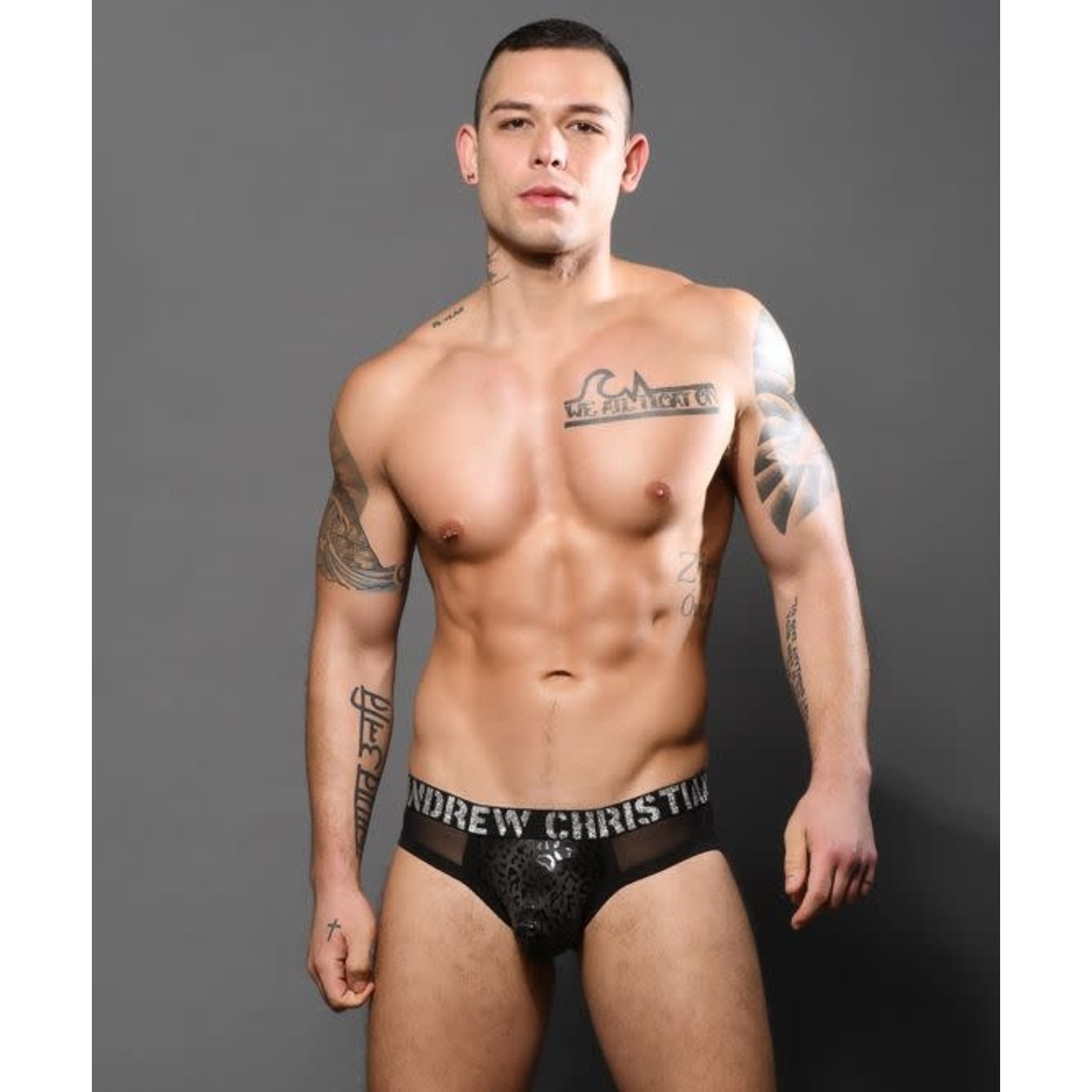 ANDREW CHRISTIAN ANDREW CHRISTIAN - SLICK LEOPARD MESH BRIEF W/ ALMOST NAKED SMALL