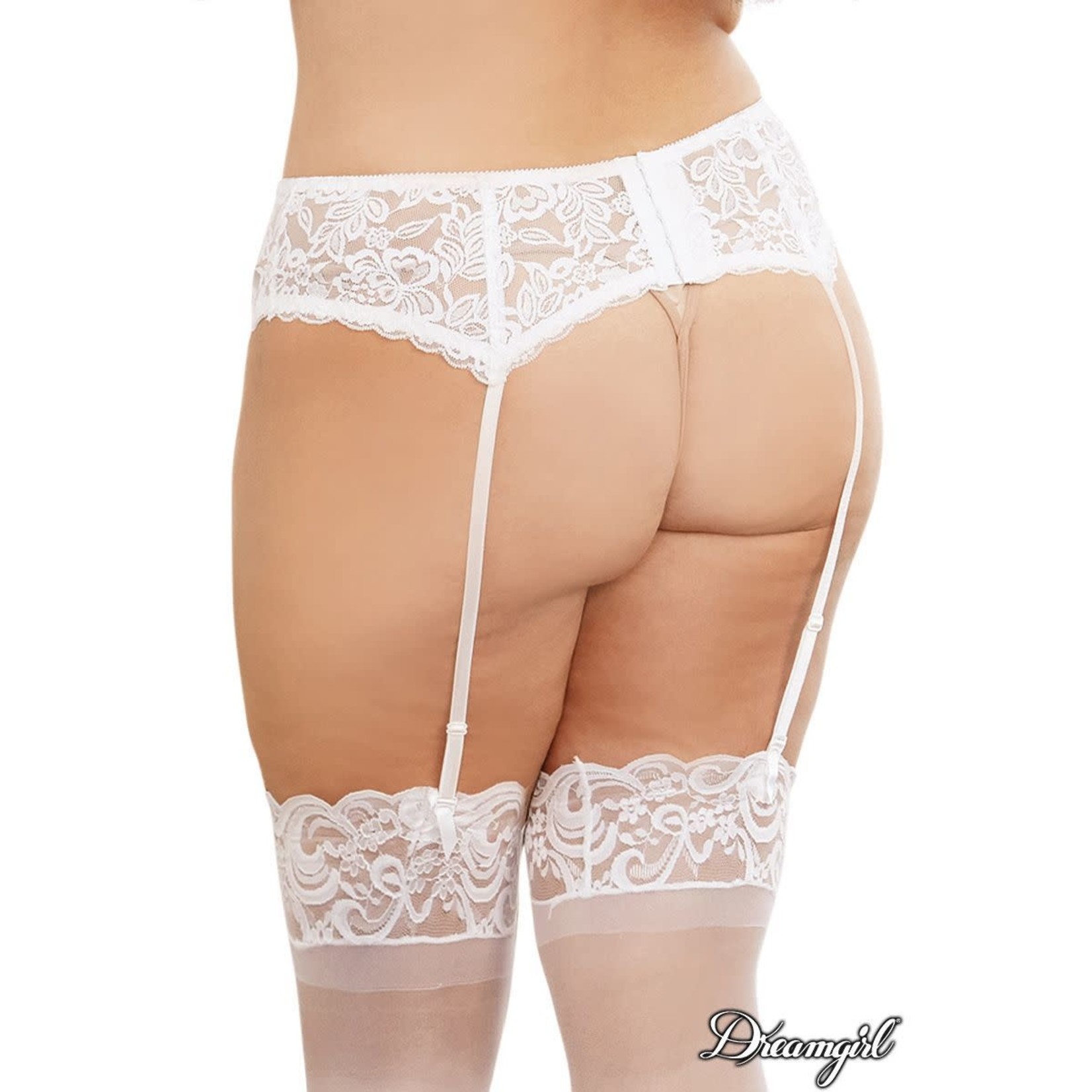 DREAMGIRL LINGERIE DREAMGIRL - LACE GARTERBELT WHITE QUEEN