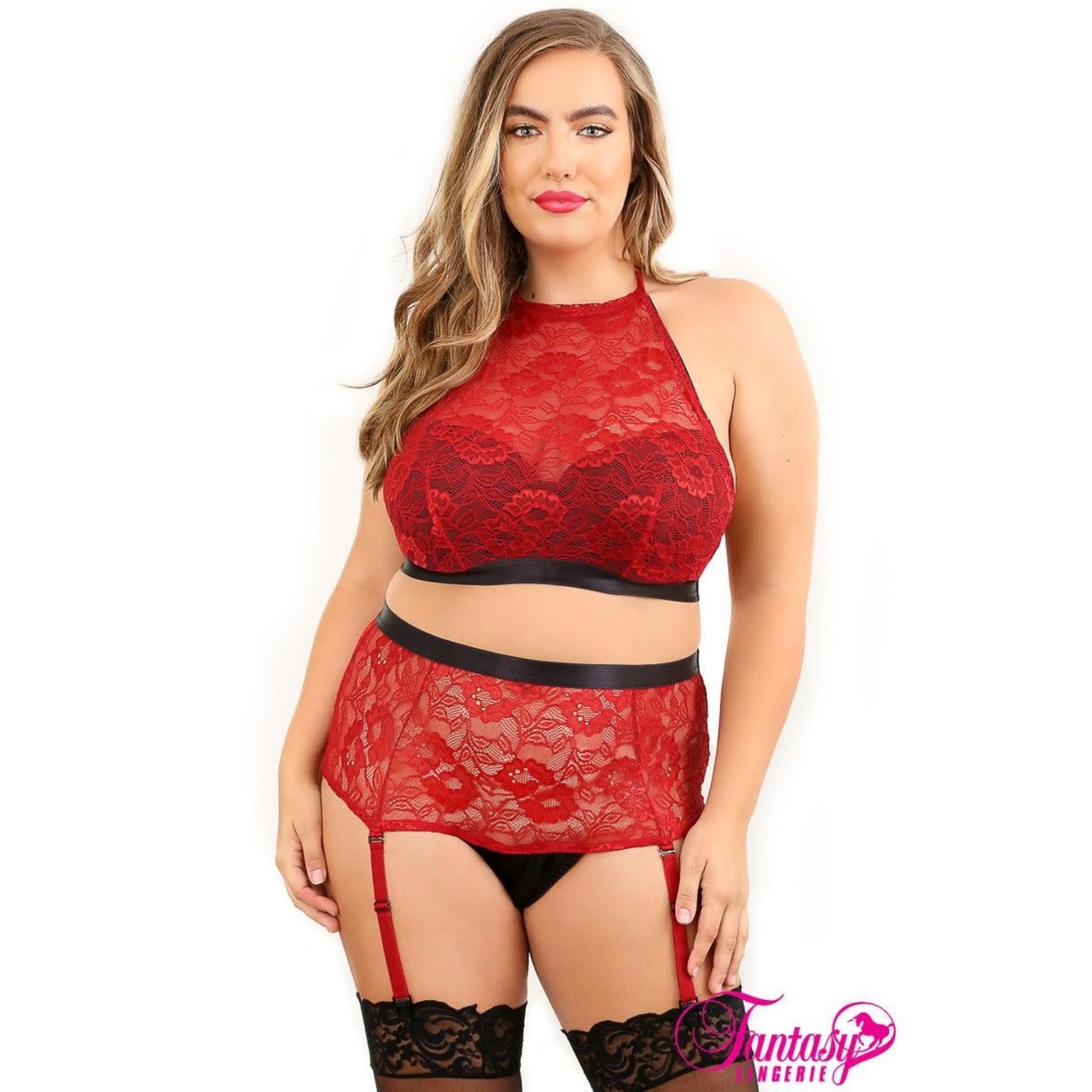 FANTASY LINGERIE FANTASY LINGERIE - 2PC LACE SET RED 1X/2X