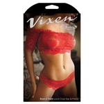 FANTASY LINGERIE FANTASY LINGERIE - 2PC, LACE CROP TOP, THONG RED OS