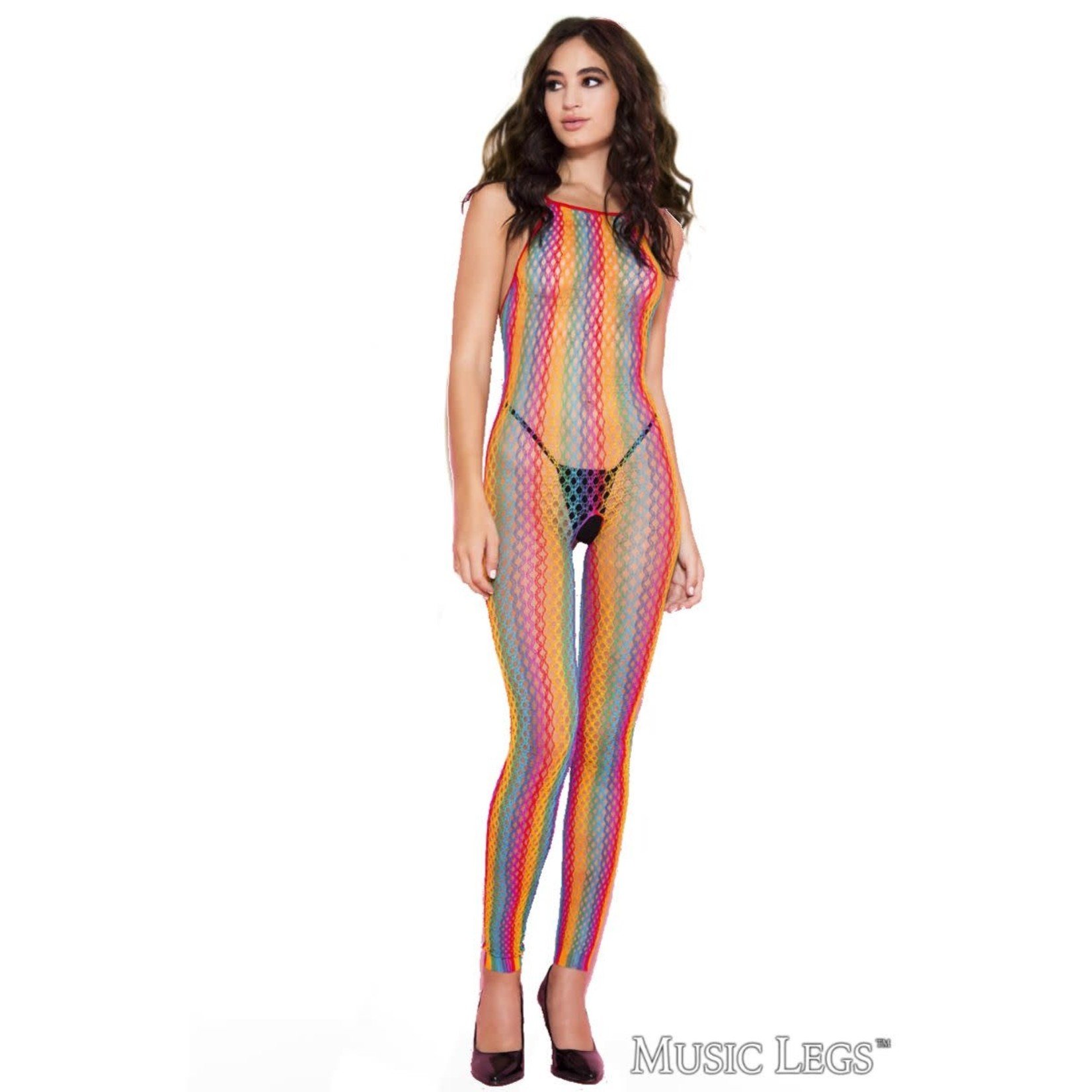 MUSIC LEGS MUSIC LEGS - FOOTLESS RAINBOW FISHNET BODYSTOCKING RAINBOW O/S