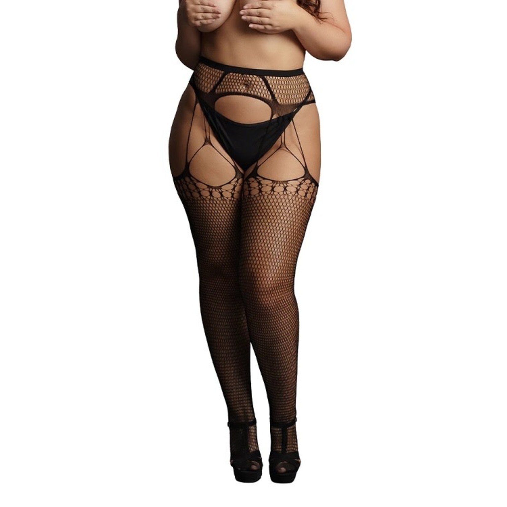 LE DESIR LINGERIE LE DESIR SHREDDED SUSPENDER PANTYHOSE OSXL