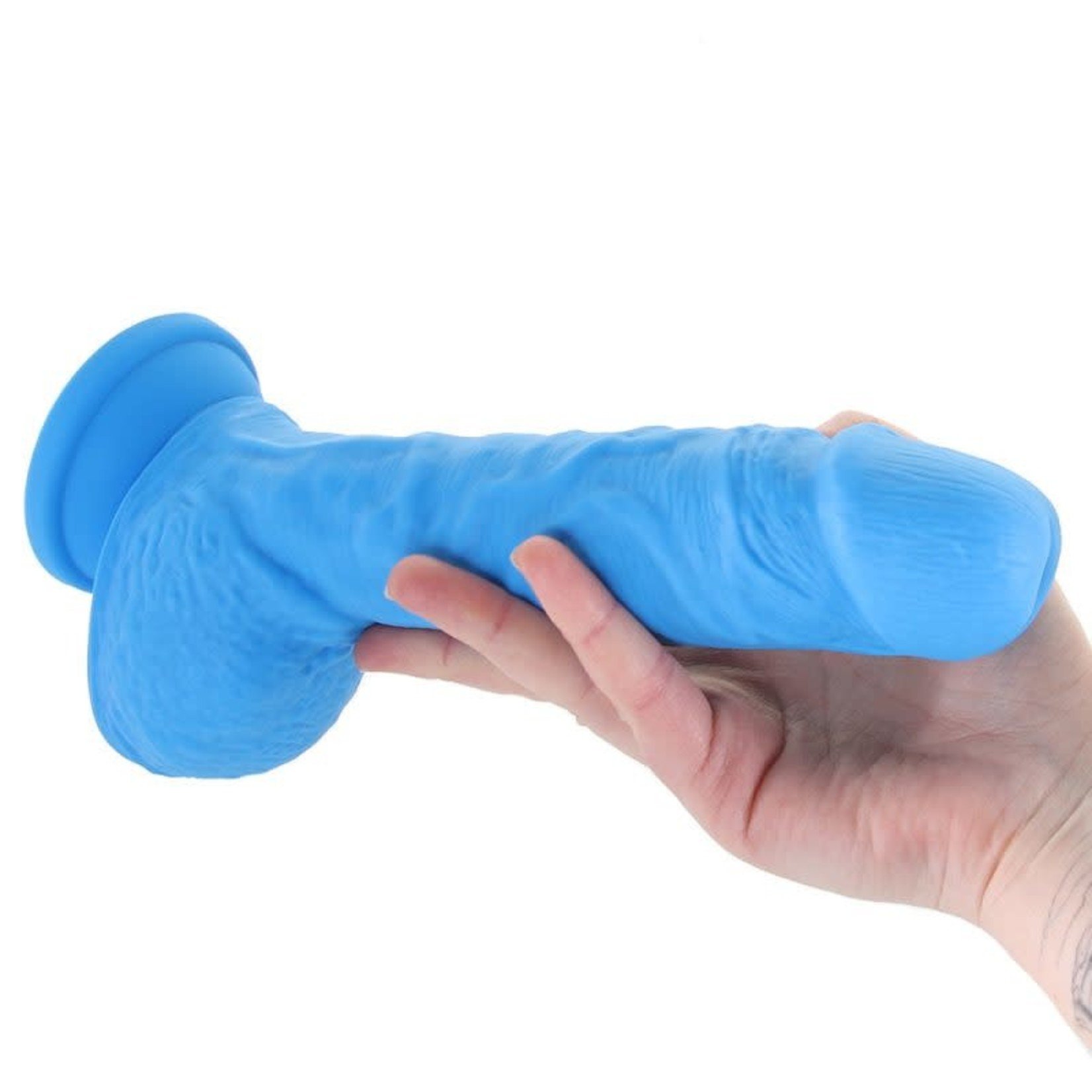 BLUSH BLUSH - NEO ELITE - 9 INCH SILICONE DUAL DENSITY COCK WITH BALLS - NEON BLUE