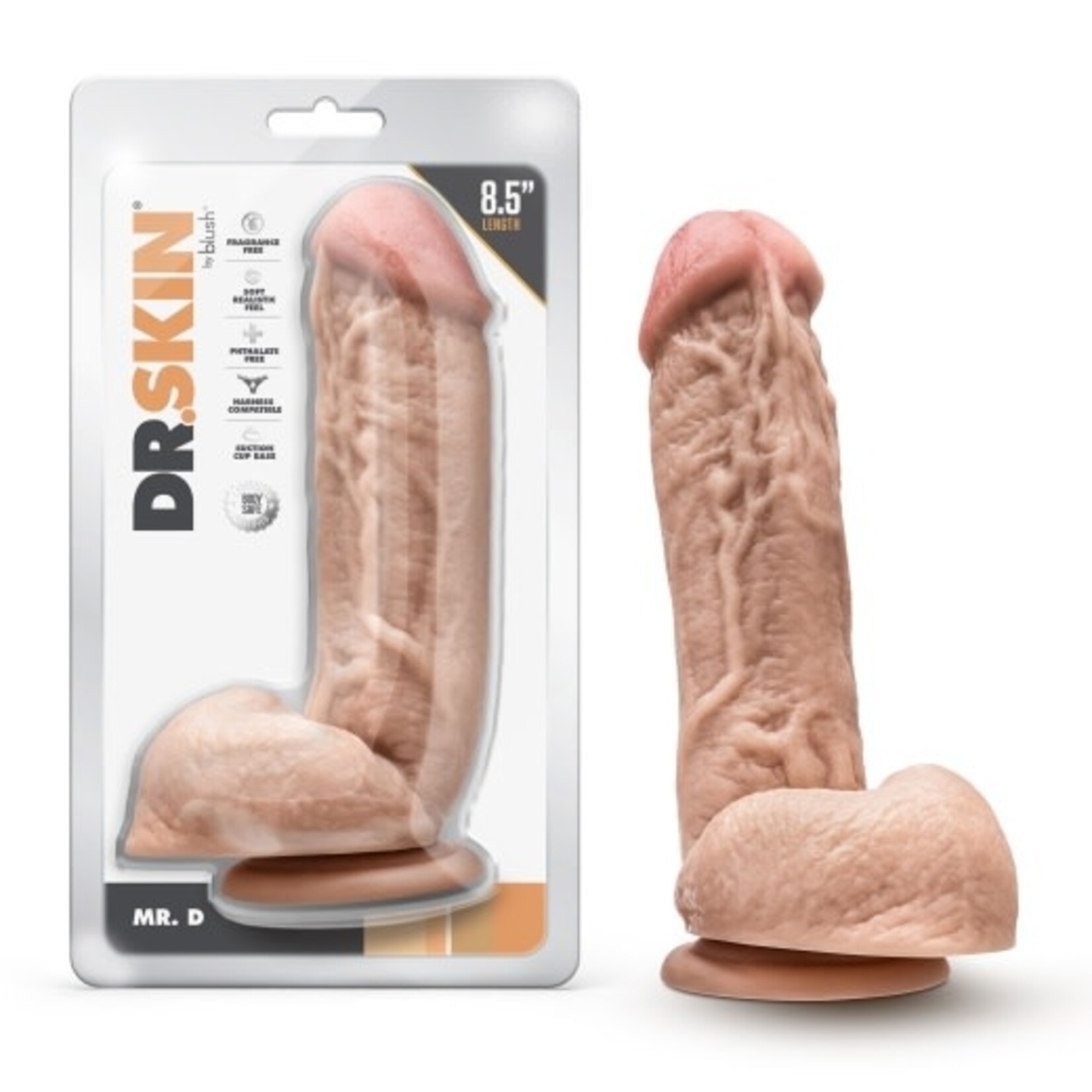 DR. SKIN BLUSH - DR. SKIN - MR. D - 8.5 INCH DILDO WITH BALLS - BEIGE