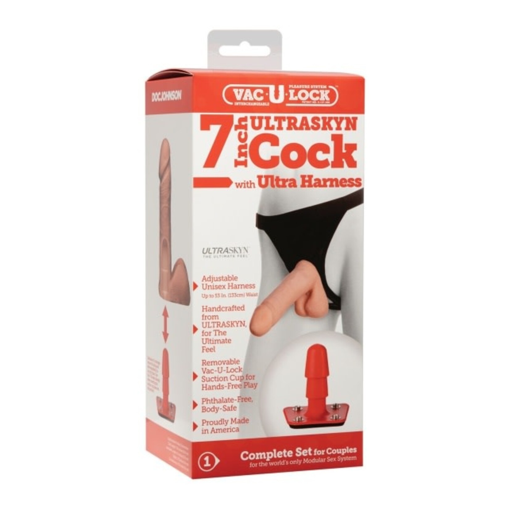 DOC JOHNSON VAC-U-LOCK - 7 INCH ULTRASKYN COCK W ULTRA HARNESS