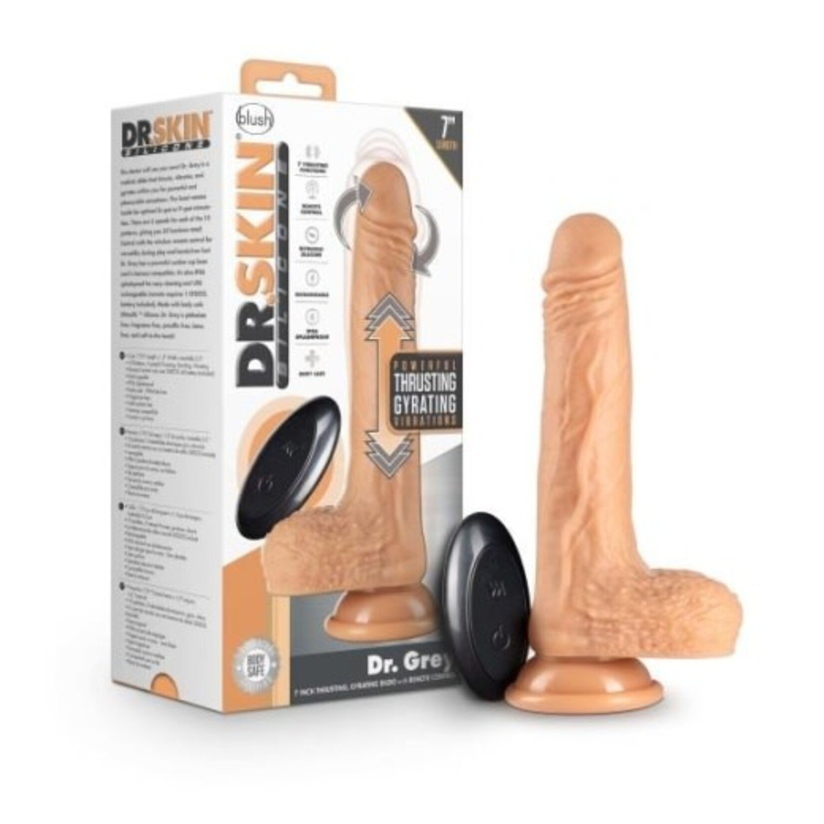 DR. SKIN BLUSH - DR. SKIN SILICONE - DR. GREY - 7 INCH THRUSTING DILDO - VANILLA