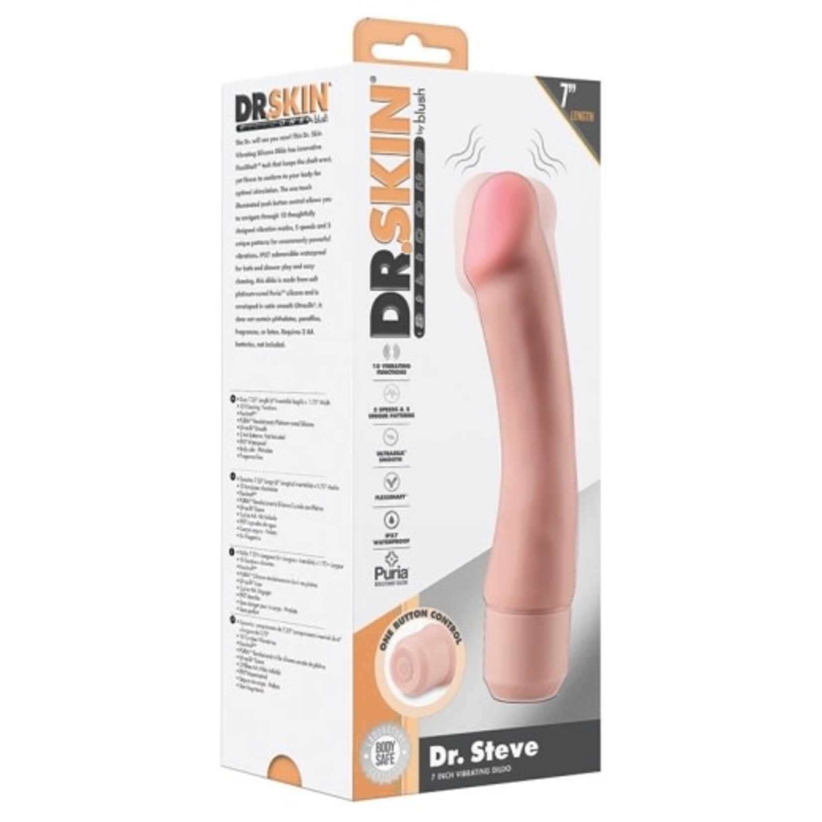 DR. SKIN BLUSH - DR. SKIN SILICONE - DR. STEVE - 7 INCH VIBRATING DILDO - BEIGE