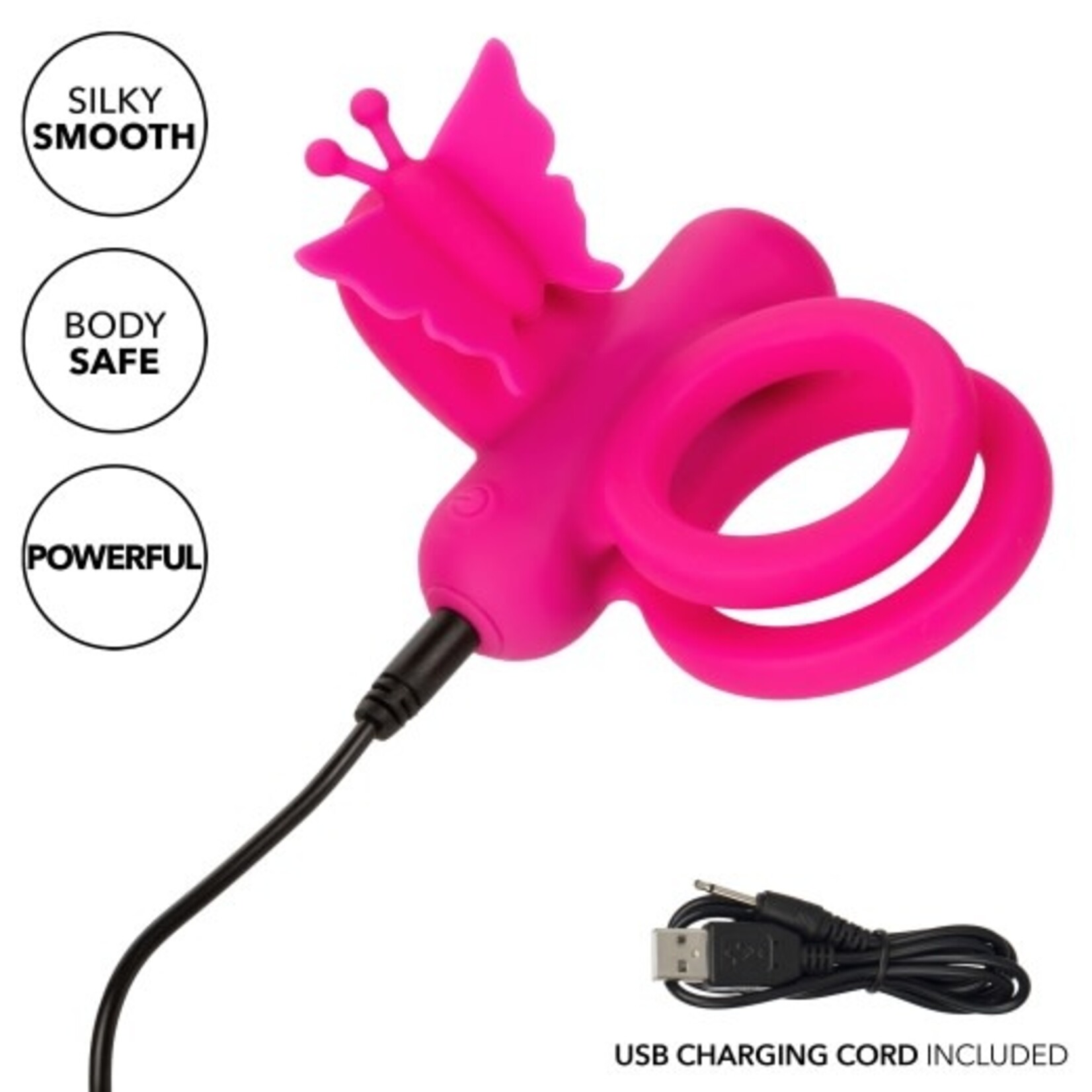CALEXOTICS COUPLE'S ENHANCERS SILICONE RECHARGEABLE BUTTERFLY DUAL RING