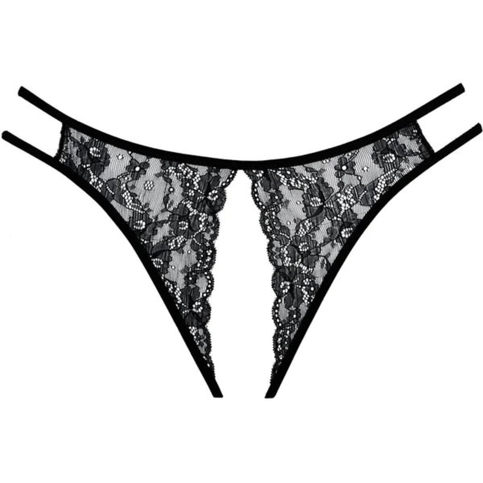 ALLURE ALLURE ADORE - CROTCHLESS SCALLOPED LACE HONEY PANTY - BLACK