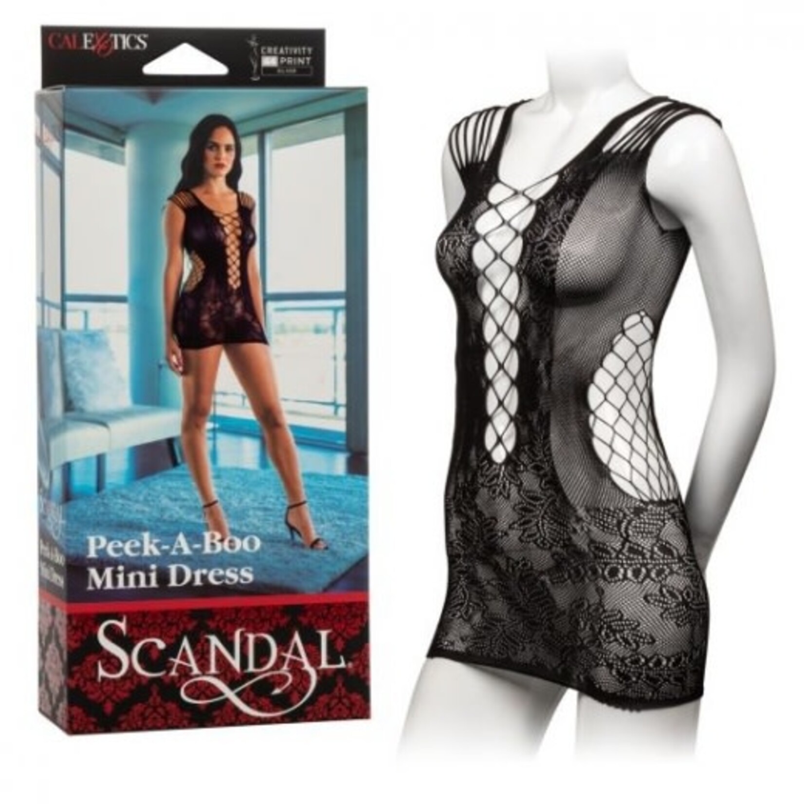 CALEXOTICS SCANDAL PEEK-A-BOO BLACK MINI DRESS OS