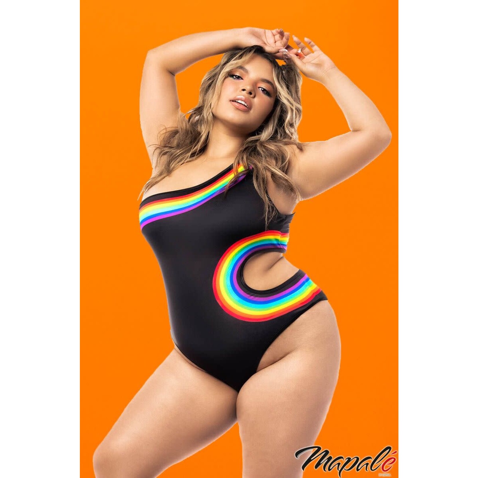 MAPALE MAPALE -  ASYMMETRICAL TEDDY BLACK-RAINBOW 1X/2X