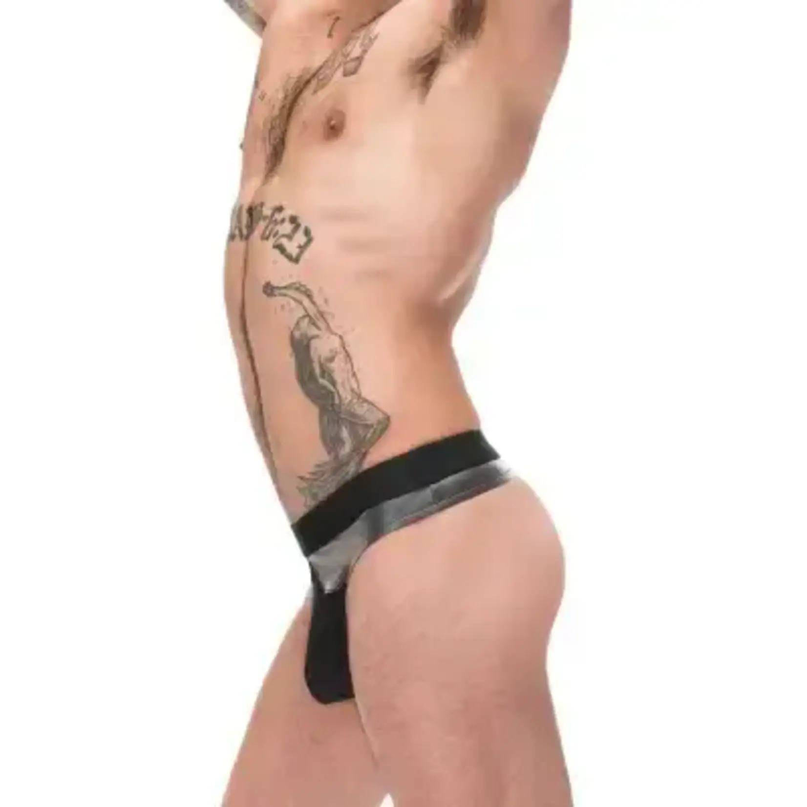 MALE POWER MALE POWER -  IRON CLAD THONG GREY-BLACK S/M