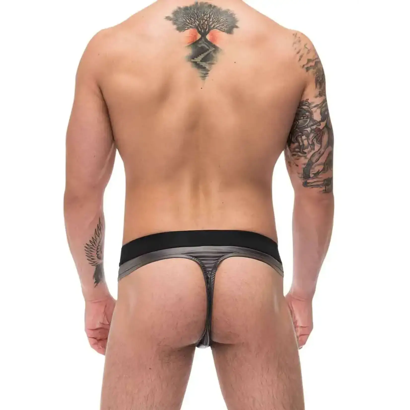 MALE POWER MALE POWER -  IRON CLAD THONG GREY-BLACK S/M