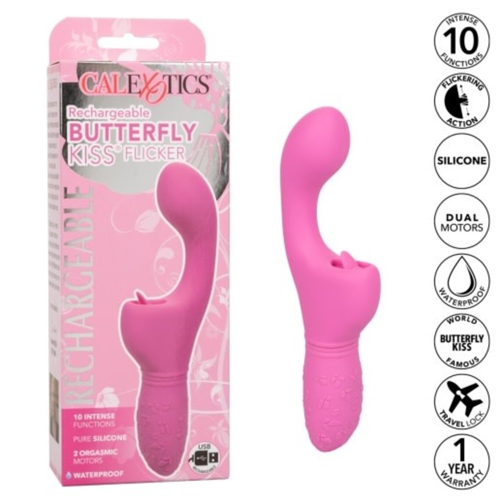 CALEXOTICS RECHARGEABLE BUTTERFLY KISS FLICKER - PINK