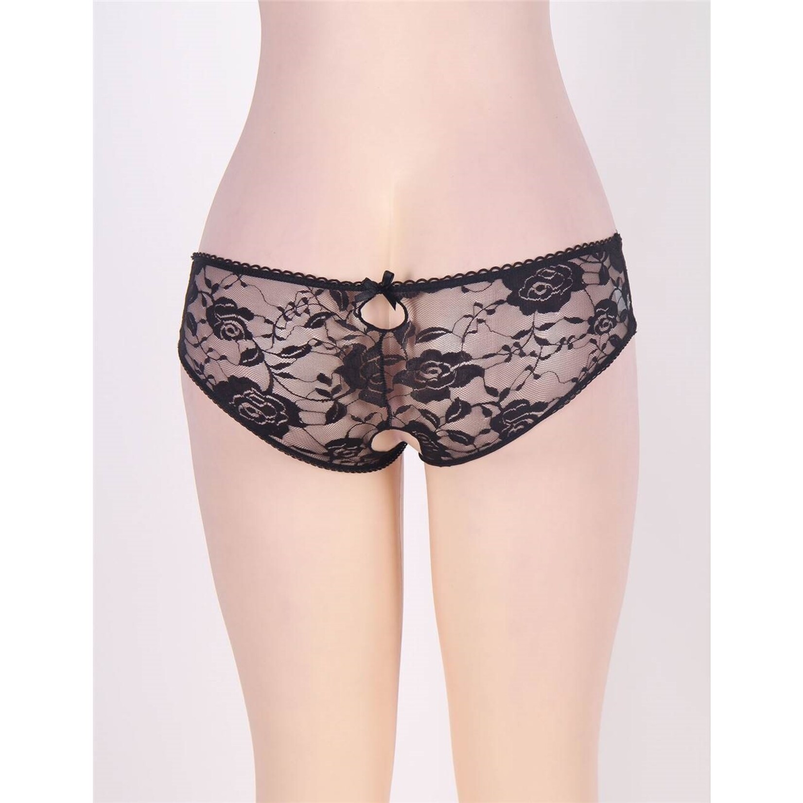 OH YEAH! -  BLACK OPEN CROTCH STRAPPY LACE THONGS M-L