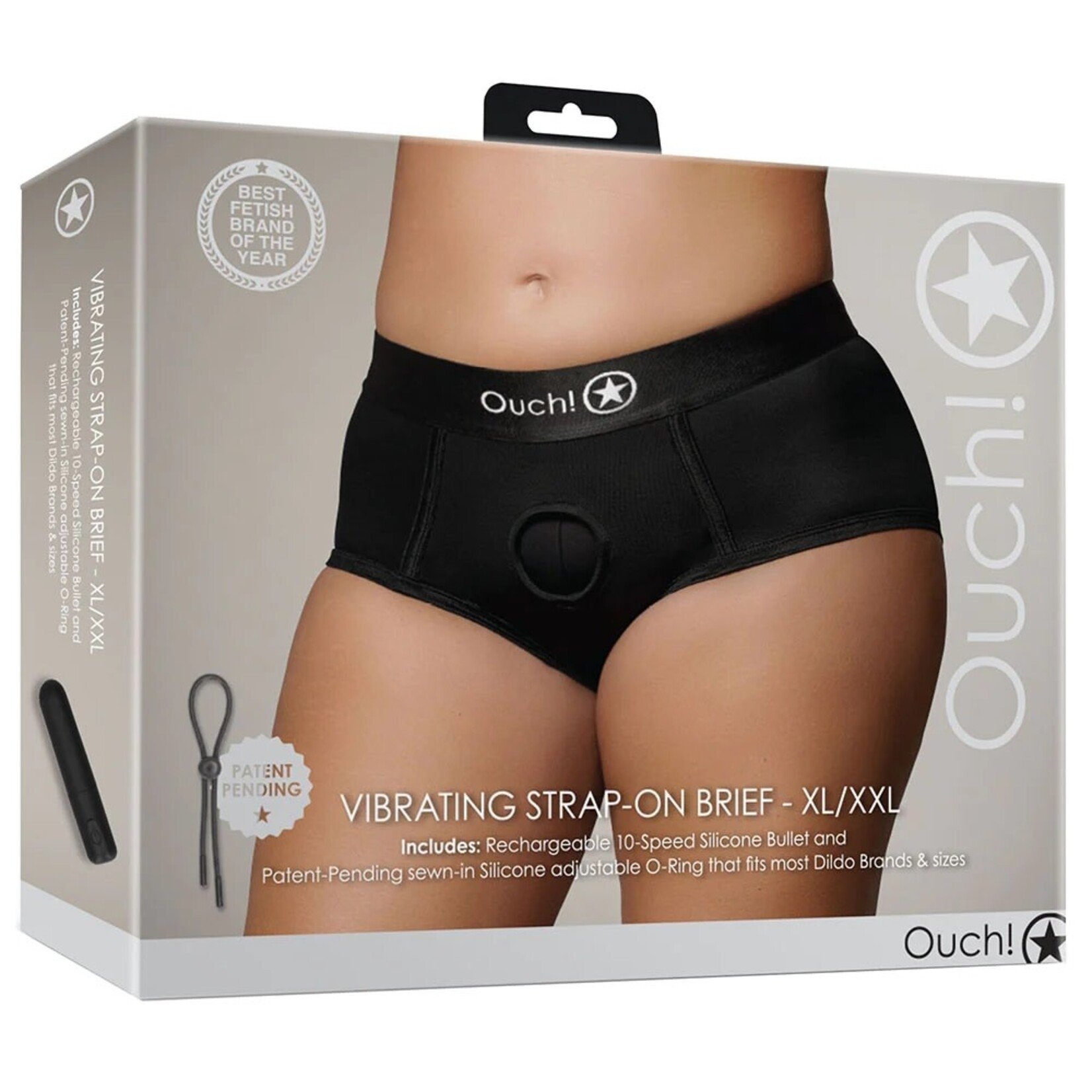 OUCH! OUCH! BLACK VIBRATING STRAP-ON BRIEF XS/S