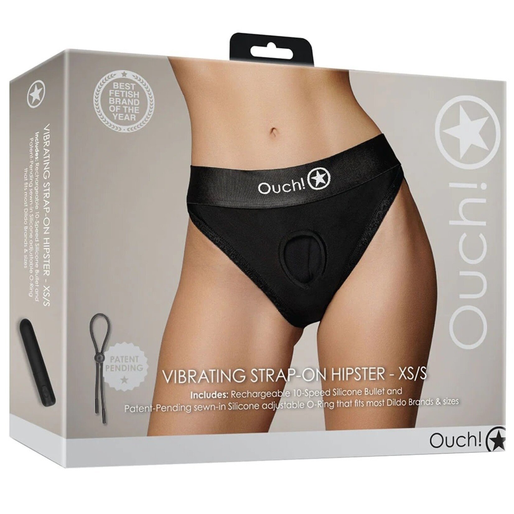 OUCH! OUCH! BLACK VIBRATING STRAP-ON HIPSTER M/L