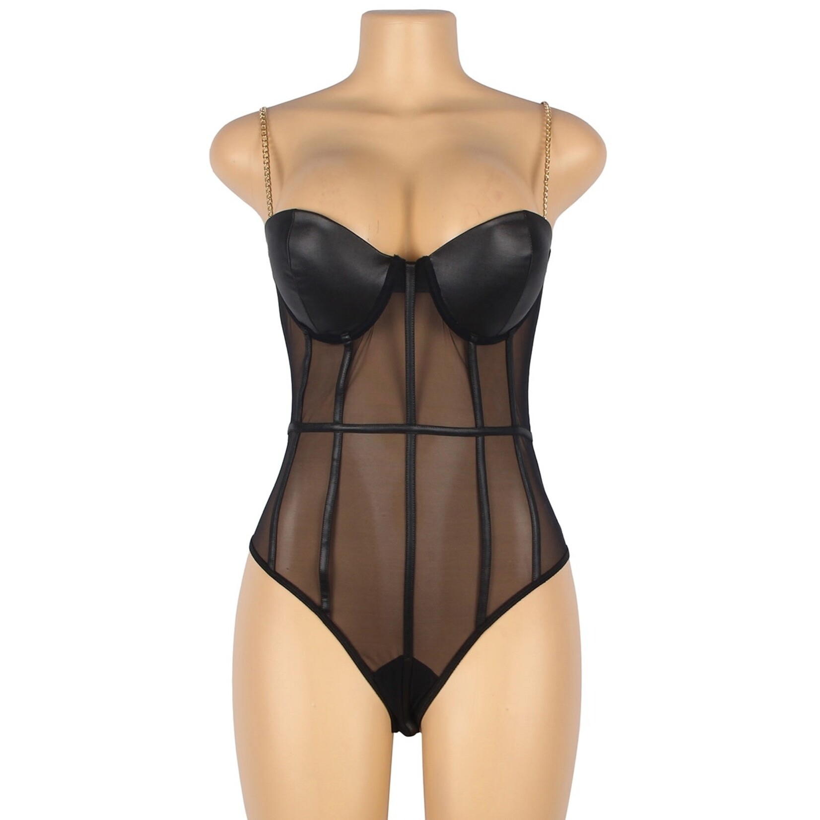 OH YEAH! -  ONE PIECE METAL STRAP SEE THROUGH UNDERWIRE BODYSUIT XS-S