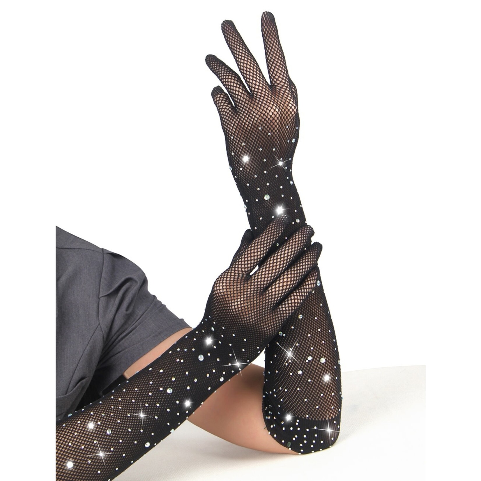 OH YEAH! -  ENCHANTING BLACK GLITTER RHINESTONE GLOVES ONE SIZE