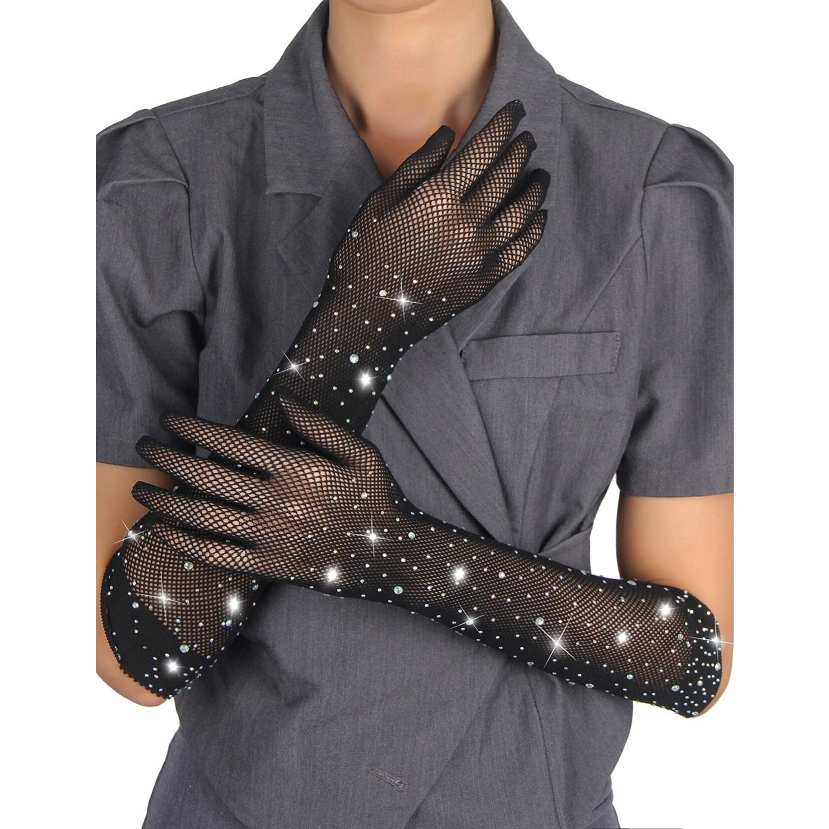 OH YEAH! -  ENCHANTING BLACK GLITTER RHINESTONE GLOVES ONE SIZE