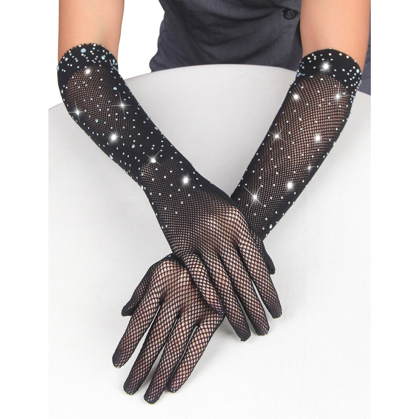 OH YEAH! -  ENCHANTING BLACK GLITTER RHINESTONE GLOVES ONE SIZE