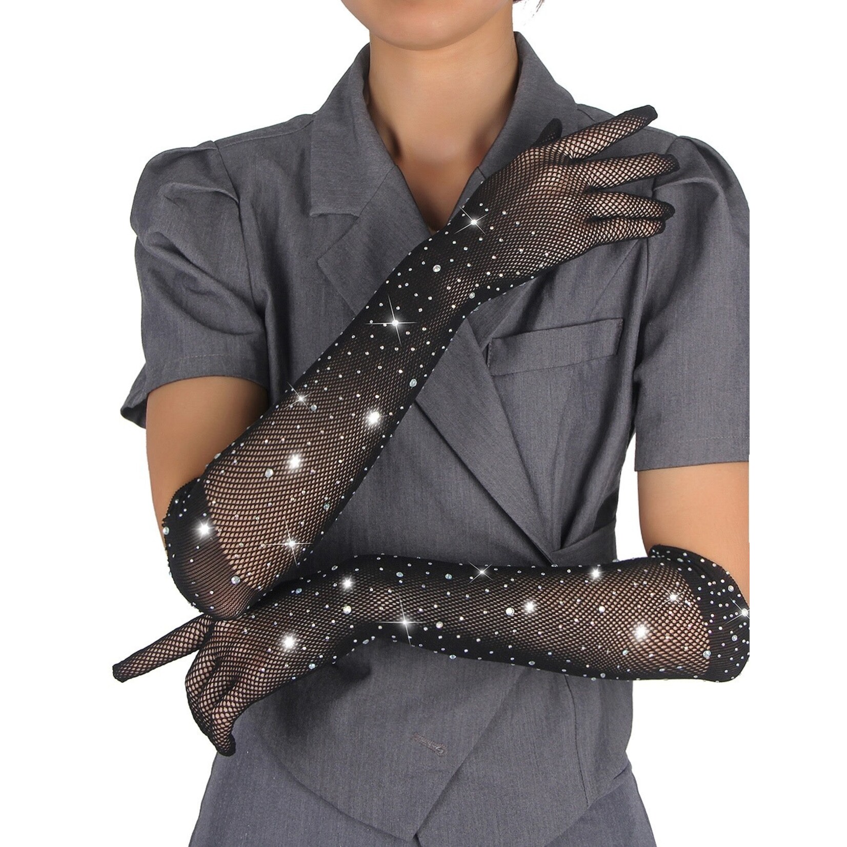 OH YEAH! -  ENCHANTING BLACK GLITTER RHINESTONE GLOVES ONE SIZE