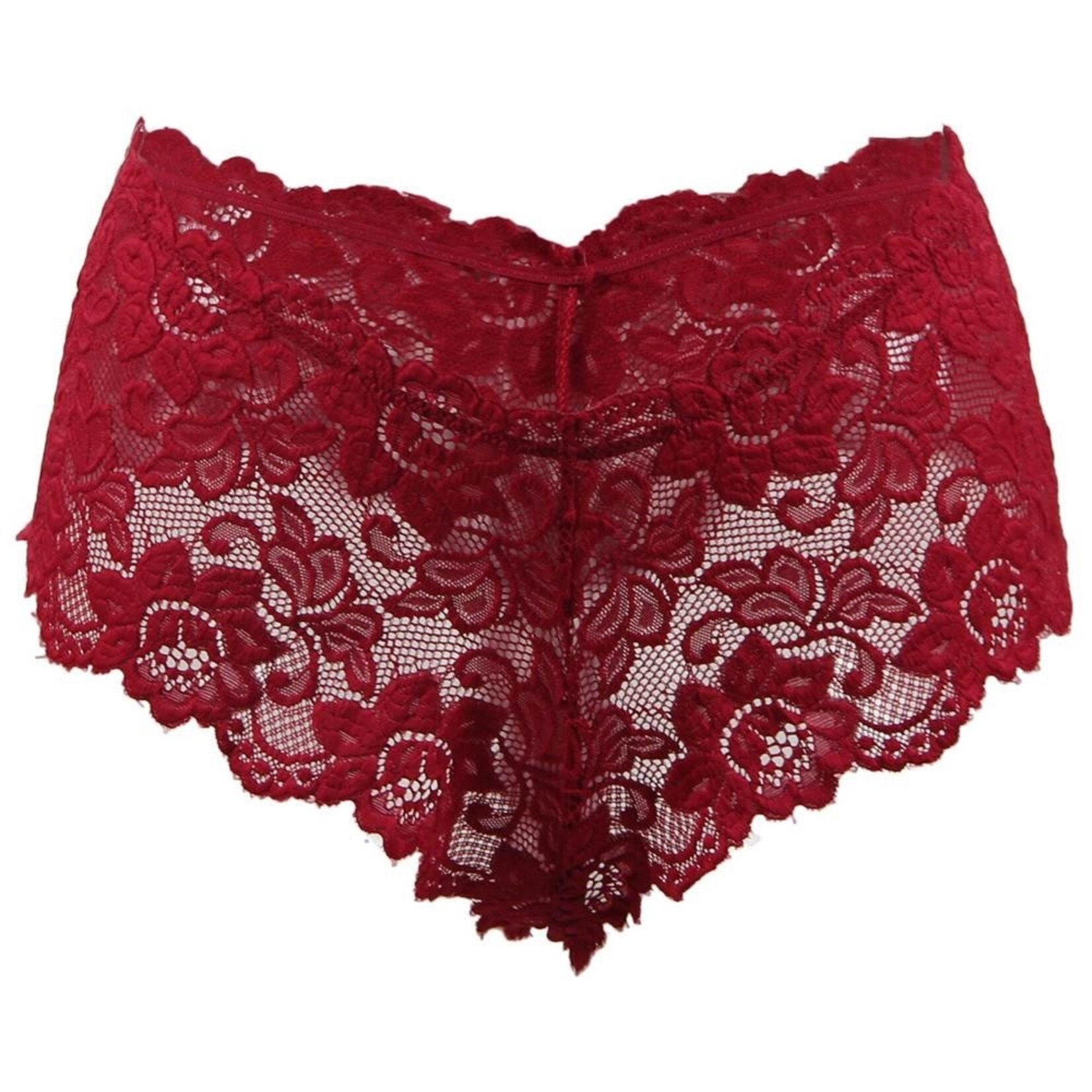 OH YEAH! -  BURGUNDY SEXY FLORAL LACE PANTY 4XL