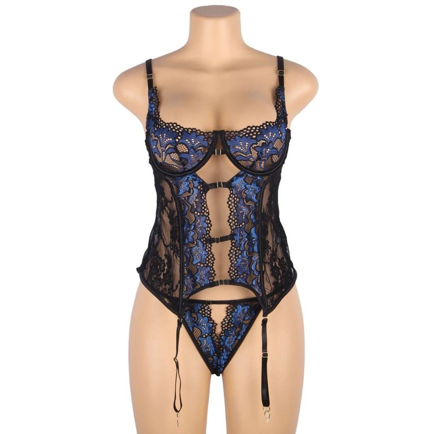 OH YEAH! -  SEXY LACE STITCHING GARTERED LINGERIE SET WITH UNDERWIRE XS-S