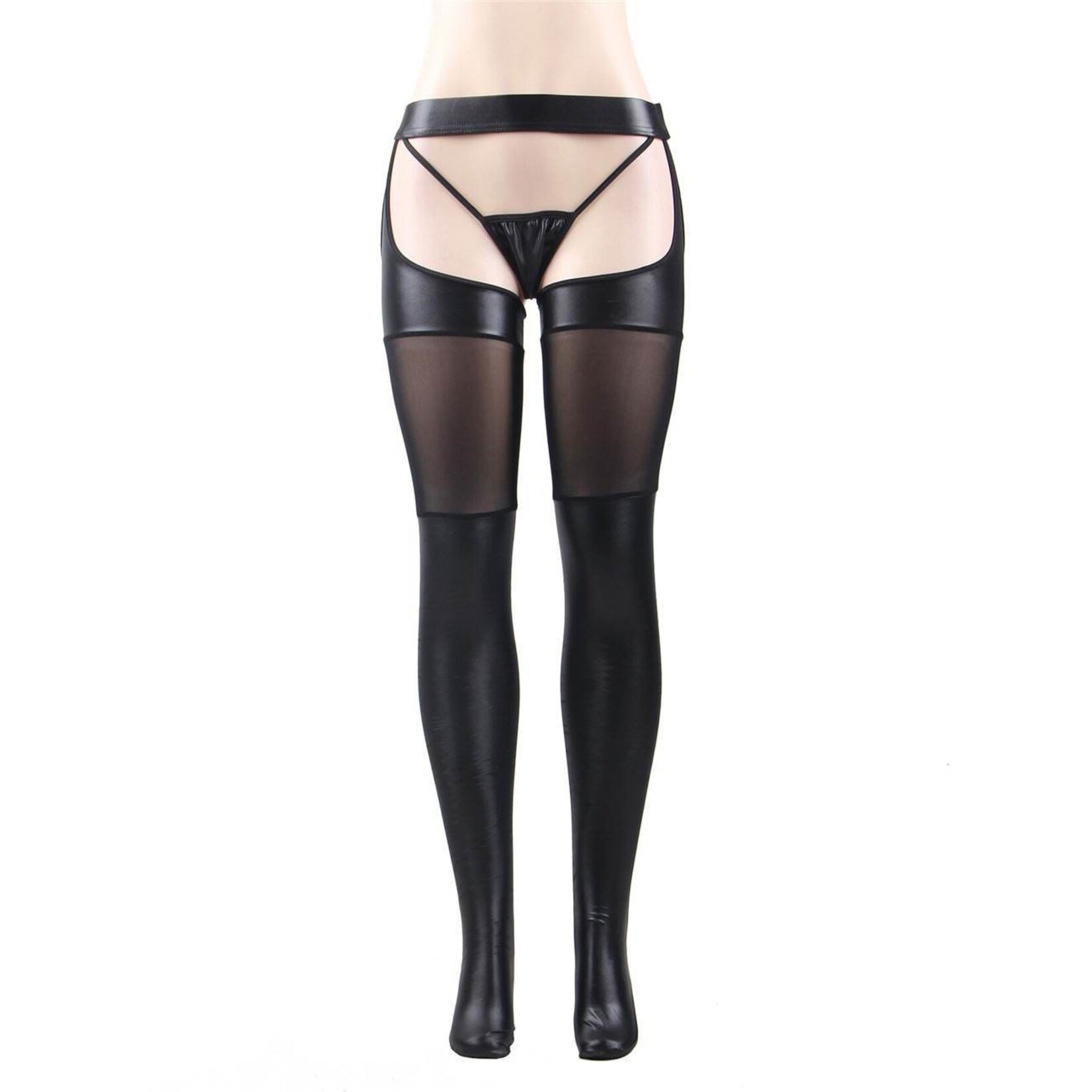 OH YEAH! -  BLACK SEXY FAUX LEATHER STOCKINGS XS-M