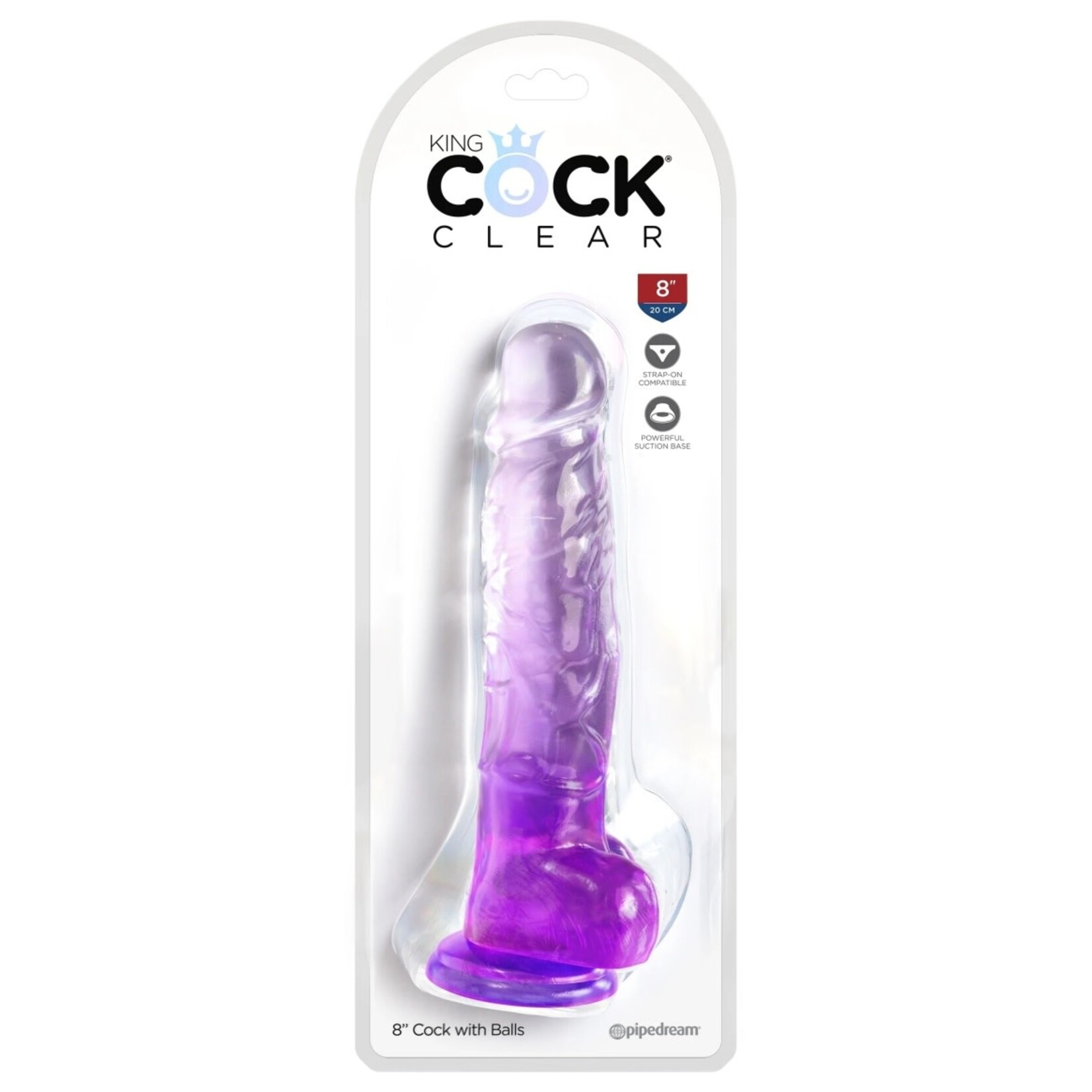 KING COCK KING COCK CLEAR 8" COCK WITH BALLS - PURPLE